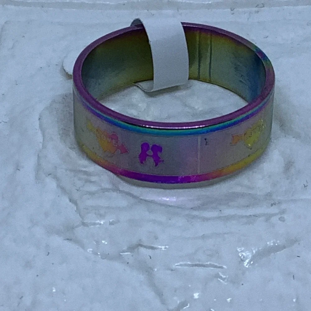 Rainbow Love Ring Unisex Size 12 Silver‎ Tone Stainless Steel Metallic Band Ring